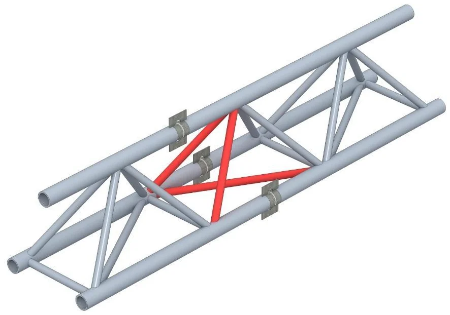 Triangular tubular truss with web members shown in red